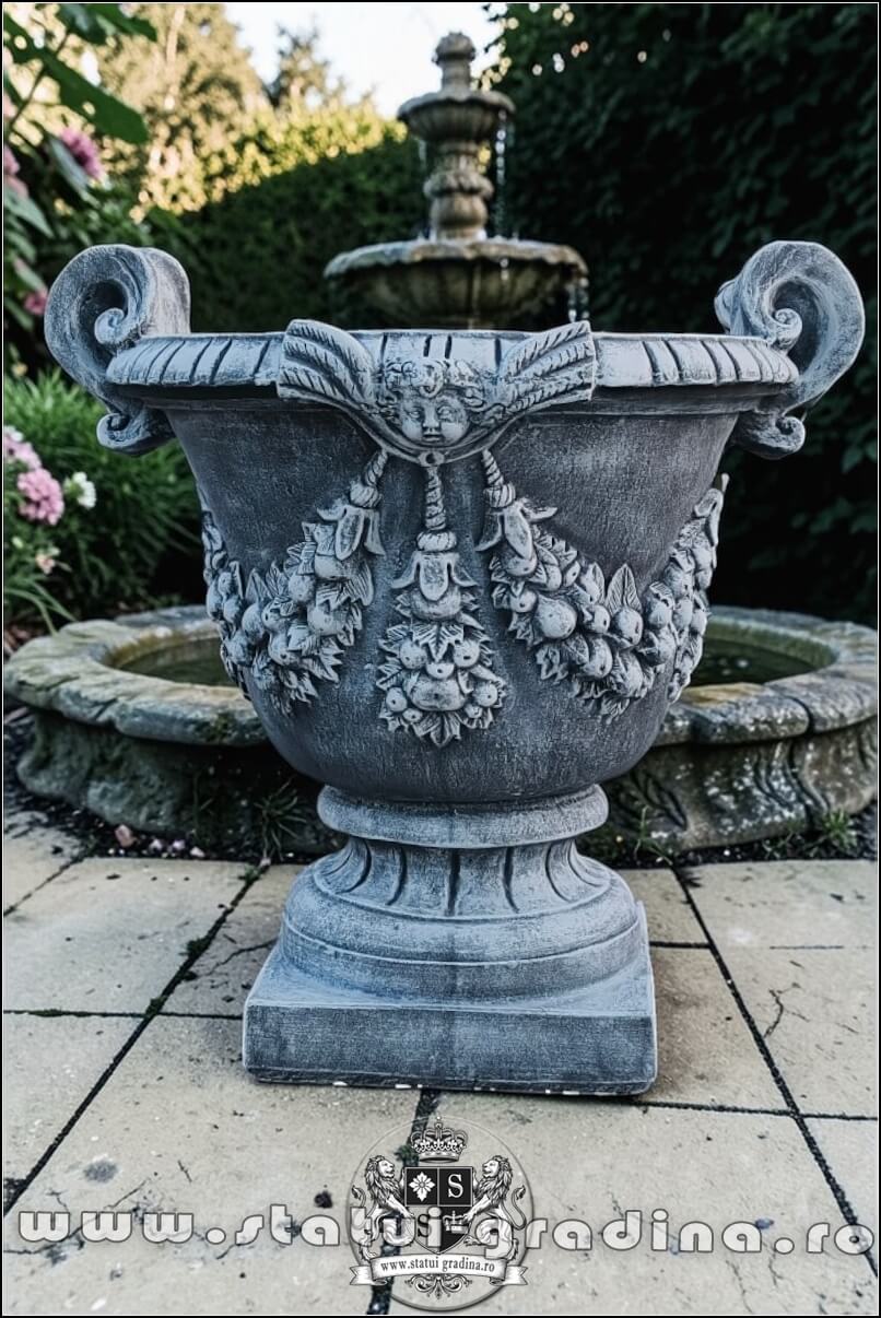 Vază mare cu picior, gri patinat, model V2. (2)