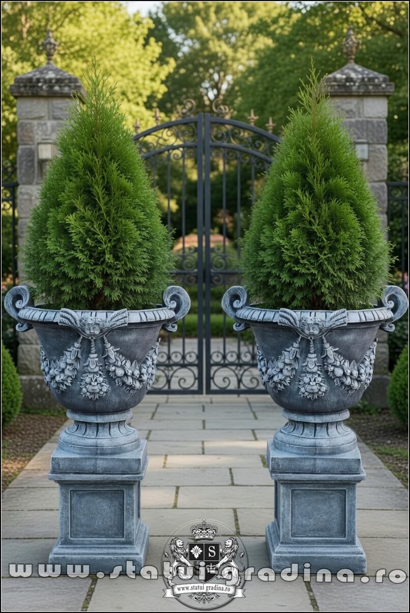 Vază mare cu picior, gri patinat, model V2. (5)