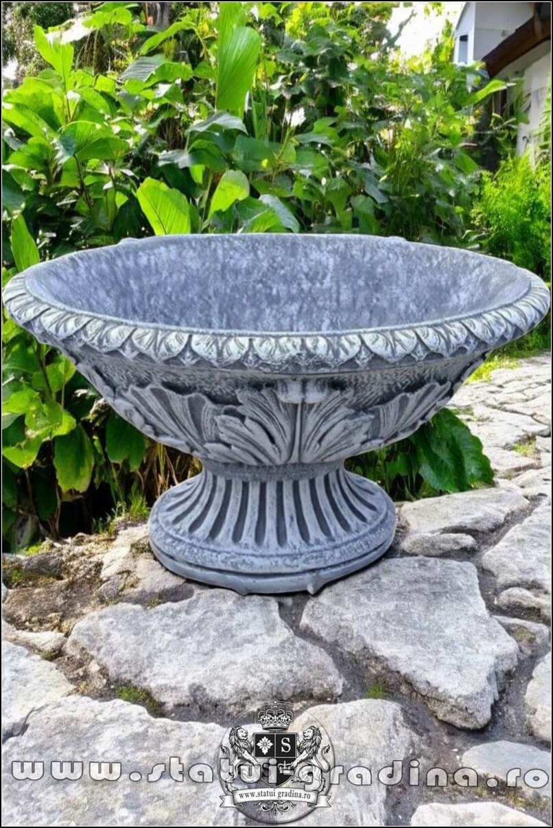 Vază mare, ornament stejar, gri antichizat, model V5. (1)