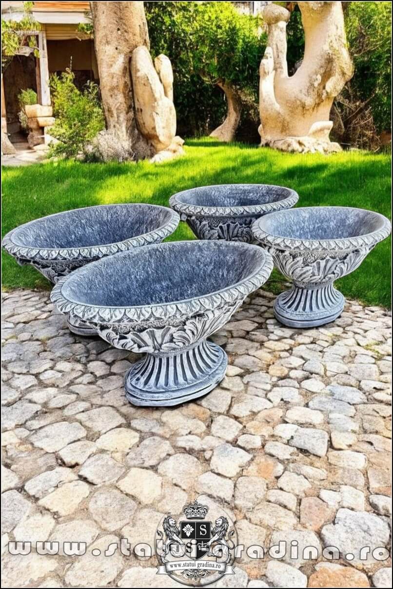 Vază mare, ornament stejar, gri antichizat, model V5. (3)