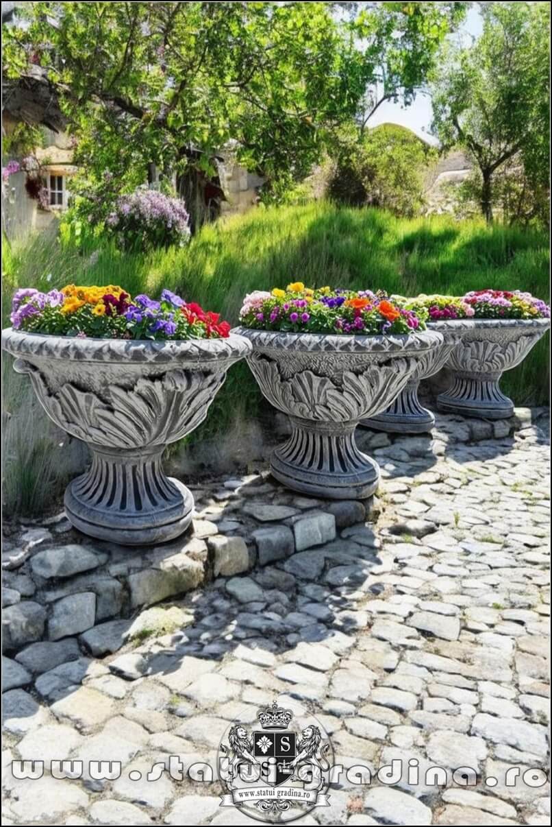 Vază mare, ornament stejar, gri antichizat, model V5. (4)