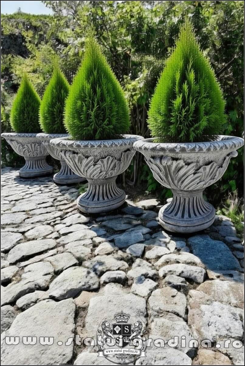 Vază mare, ornament stejar, gri antichizat, model V5. (5)