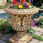 Vază ornament stejar cu picior, arămiu patinat, model V3.