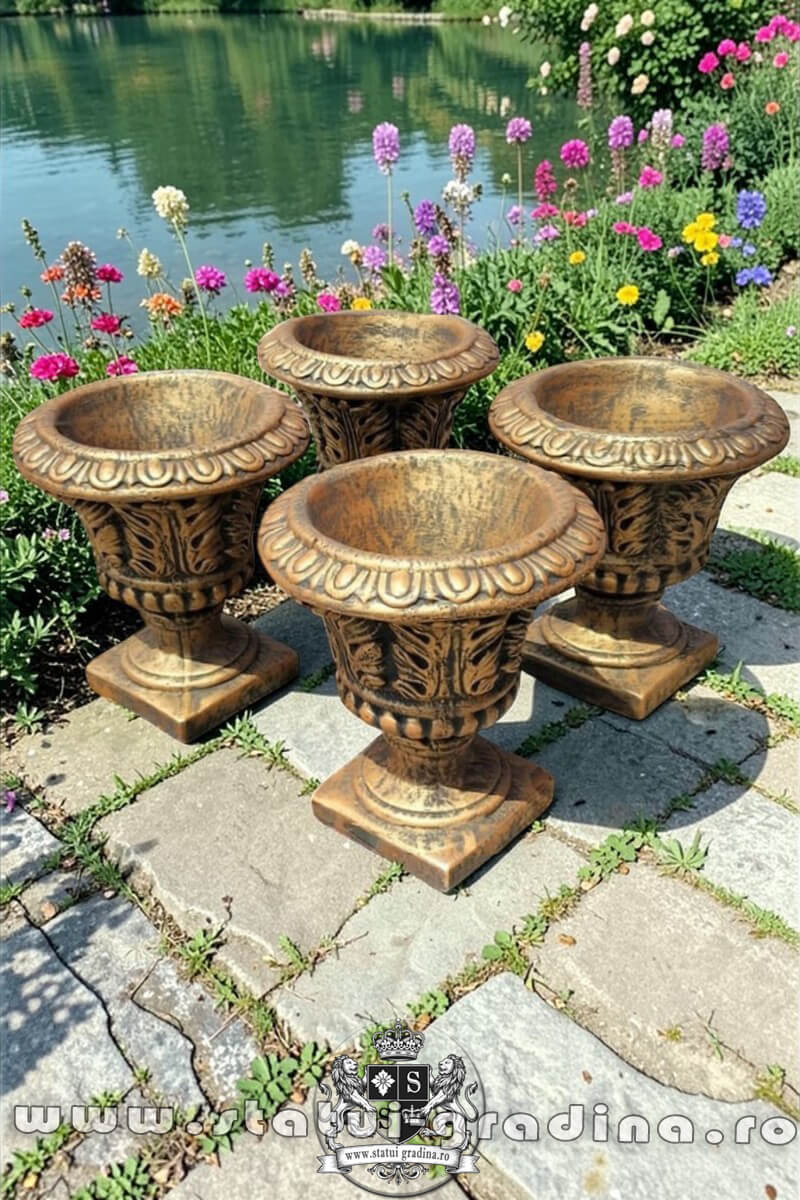 Vază ornament stejar cu picior, arămiu patinat, model V3. (2)