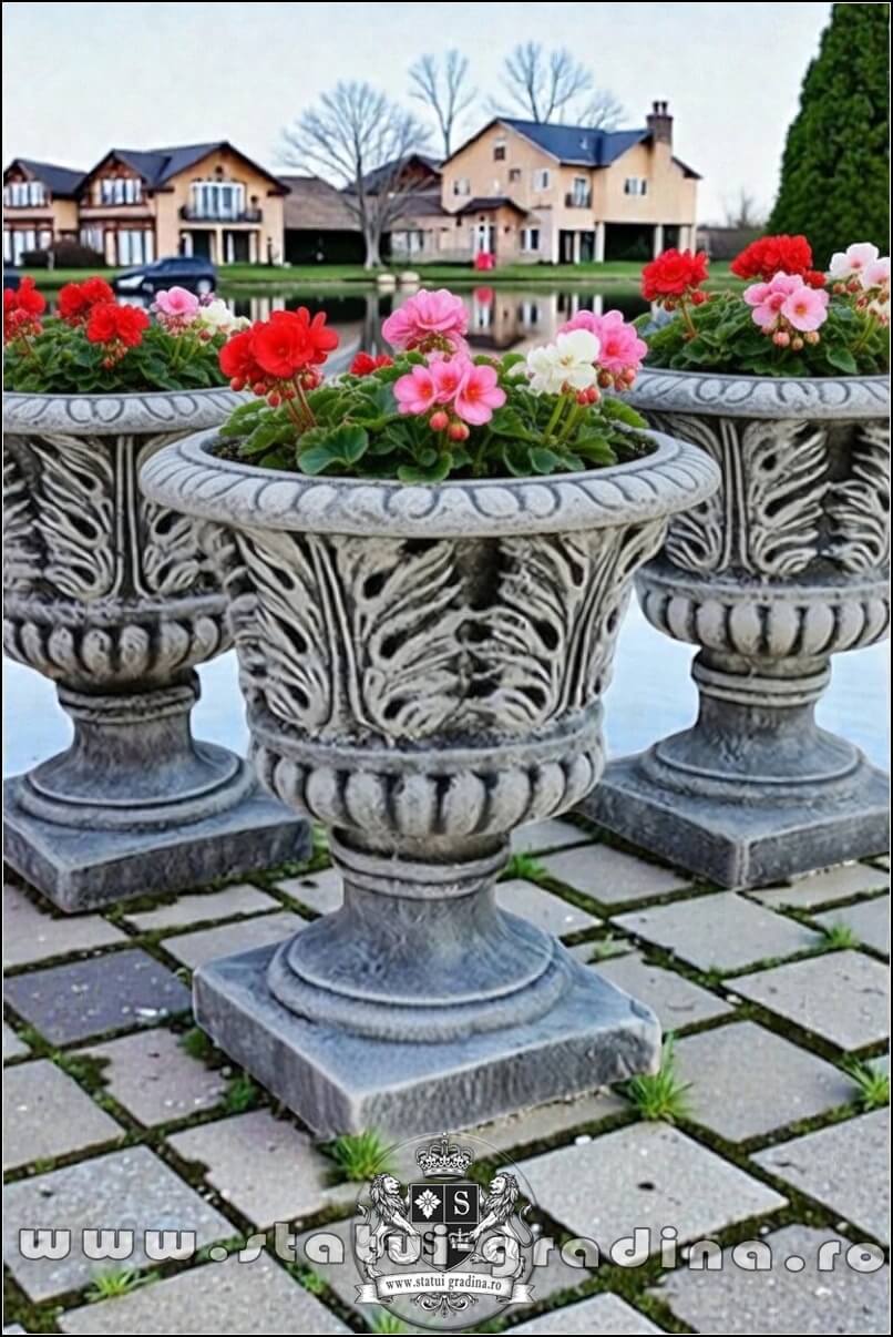 Vază ornament stejar cu picior, gri patinat, model V3. (3)