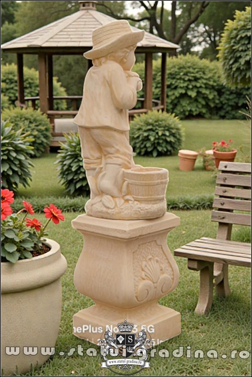 Set băiat cu hârleț pe soclu, galben patinat, model S27-S60. (4)