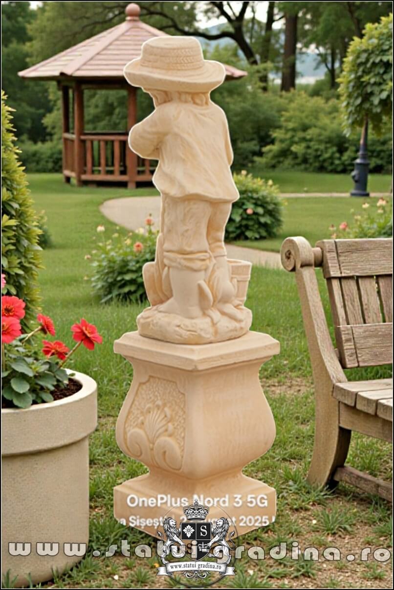 Set băiat cu hârleț pe soclu, galben patinat, model S27-S60. (5)