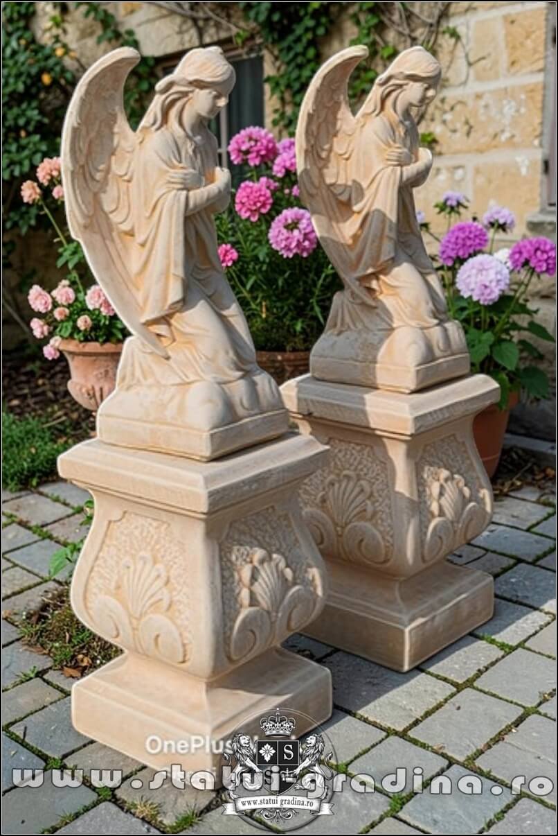 Set doi îngerași cu soclu, galben antichizat, model S27-S59. (2)