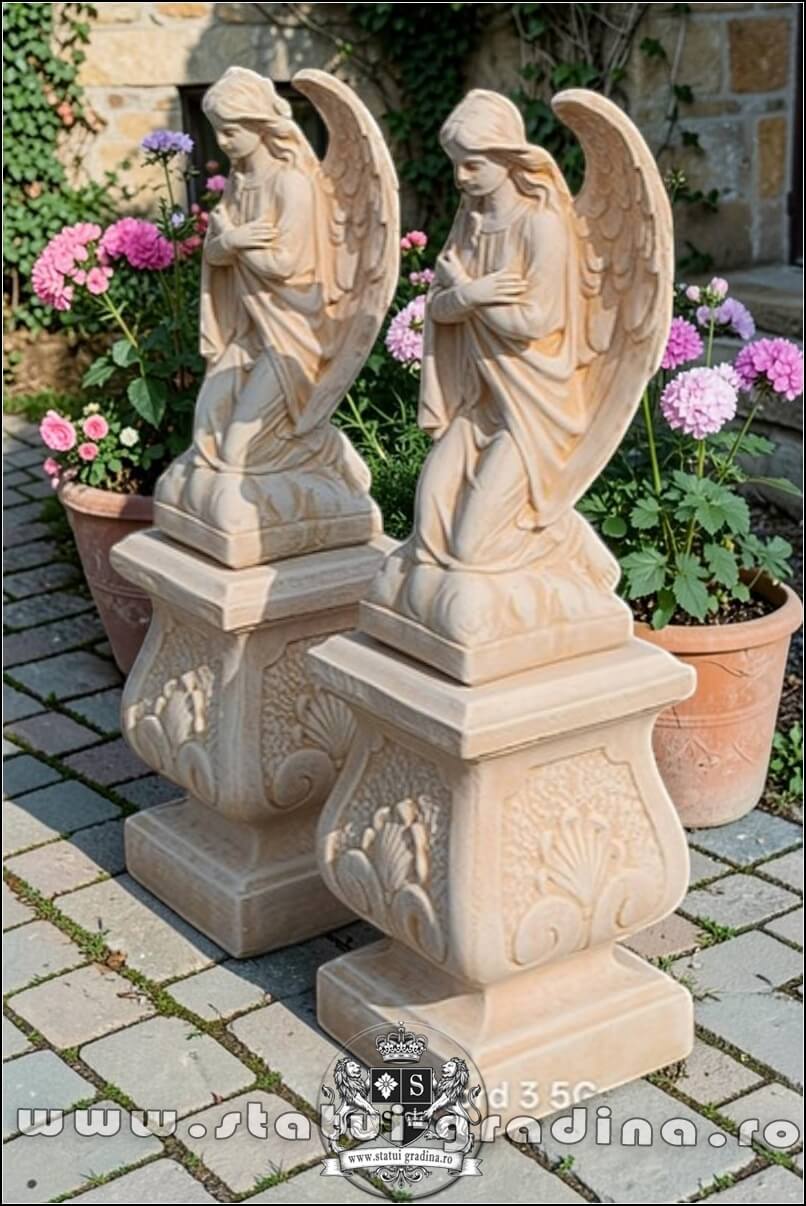 Set doi îngerași cu soclu, galben antichizat, model S27-S59. (3)