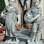Set statuete băiat și fată, gri patinat, model S43.