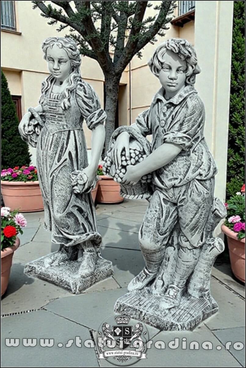Set statuete băiat și fată, gri patinat, model S43. (3)