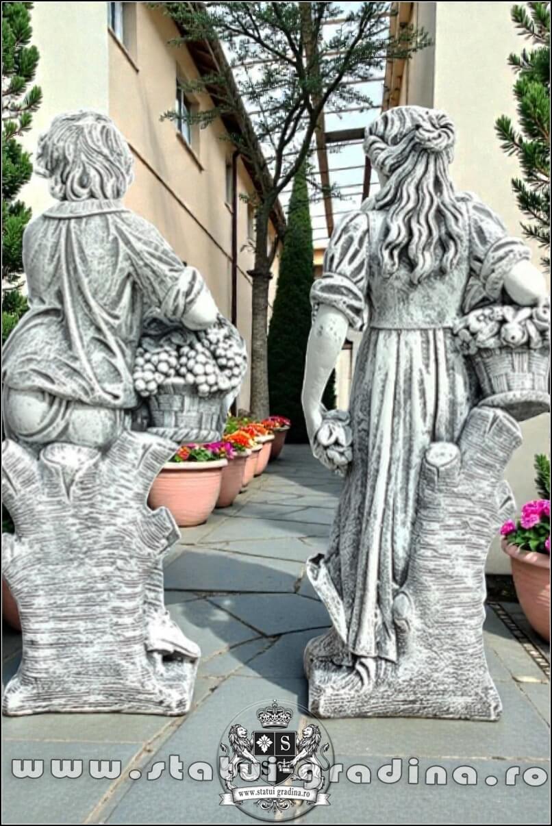 Set statuete băiat și fată, gri patinat, model S43. (4)