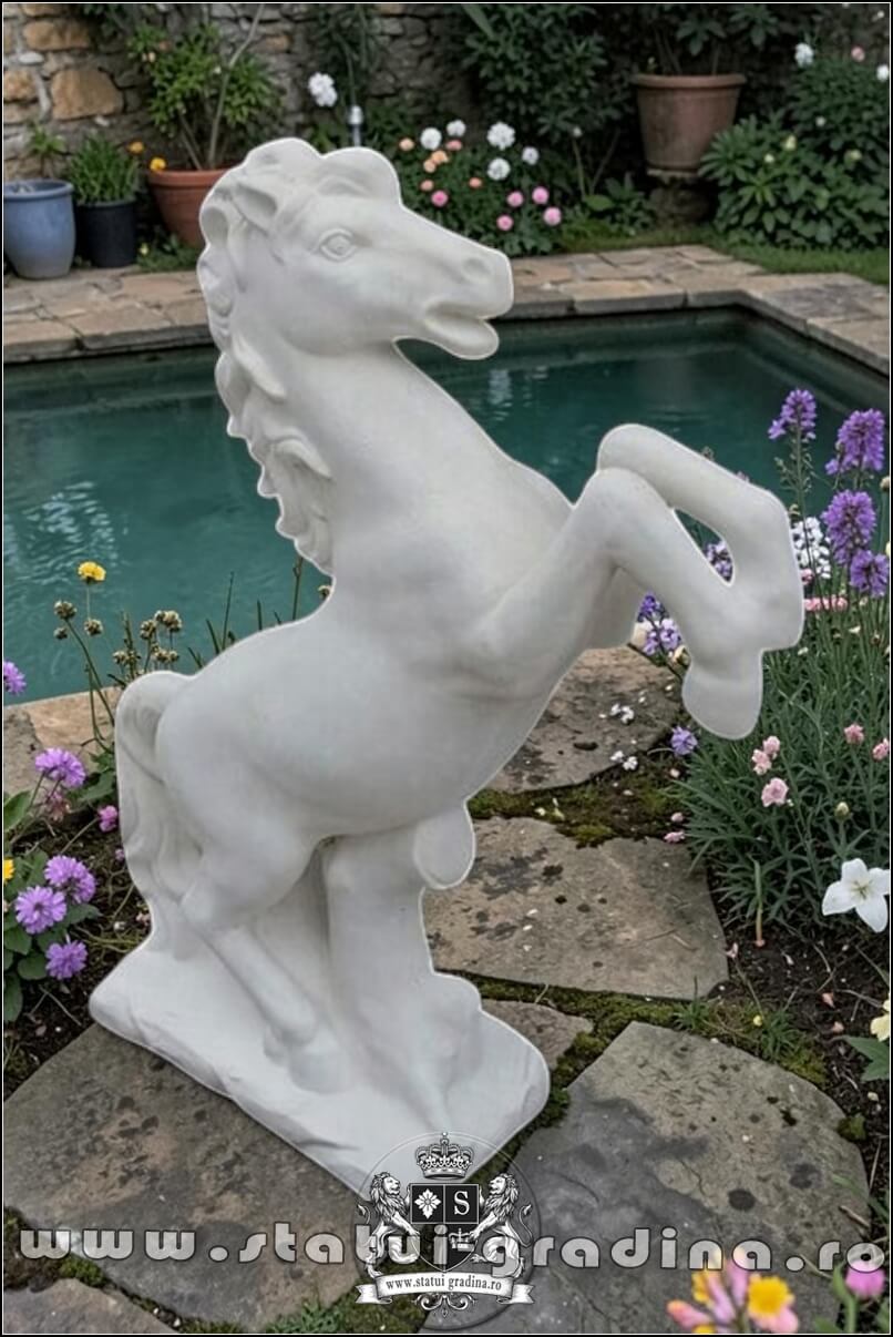 Statuetă căluț mediu, alb marmorat, model S37. (1)