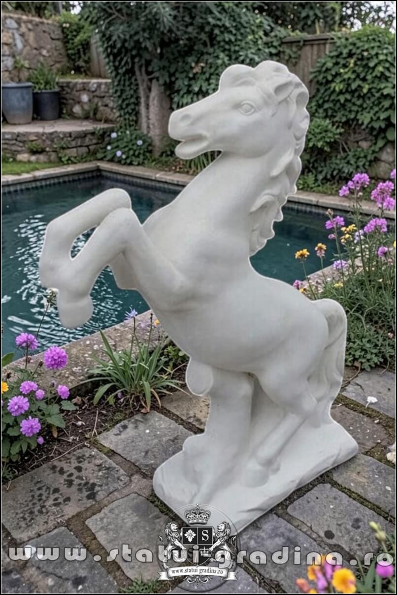 Statuetă căluț mediu, alb marmorat, model S37. (2)