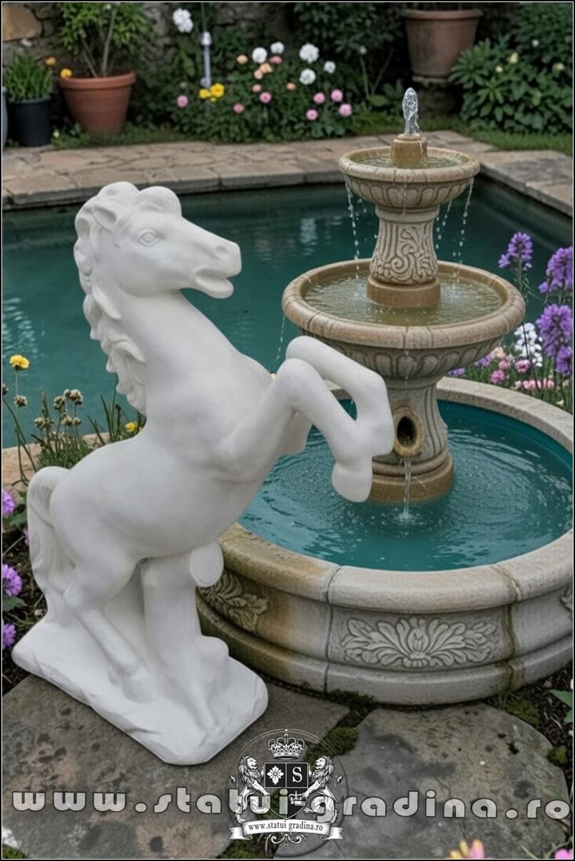 Statuetă căluț mediu, alb marmorat, model S37. (3)