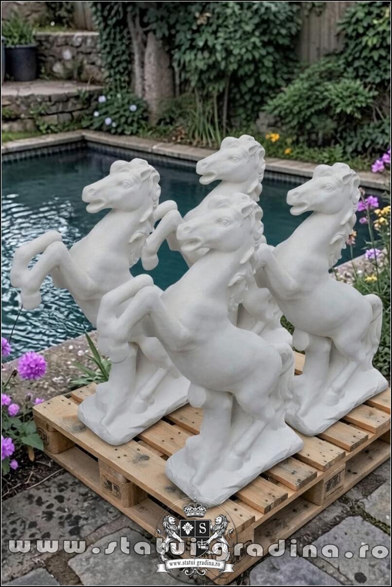 Statuetă căluț mediu, alb marmorat, model S37. (4)
