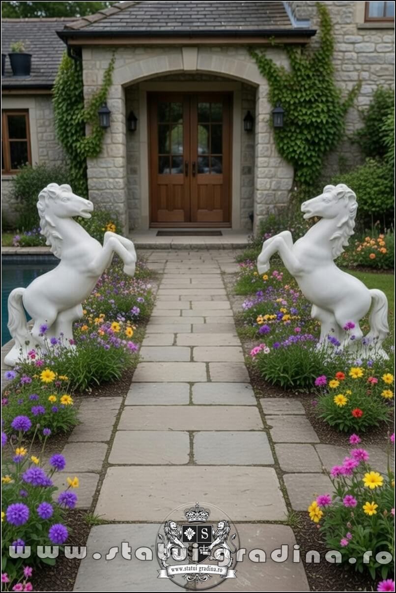 Statuetă căluț mediu, alb marmorat, model S37. (5)