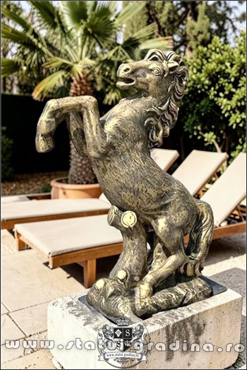 Statuetă căluț mediu, auriu patinat, model S37. (1)