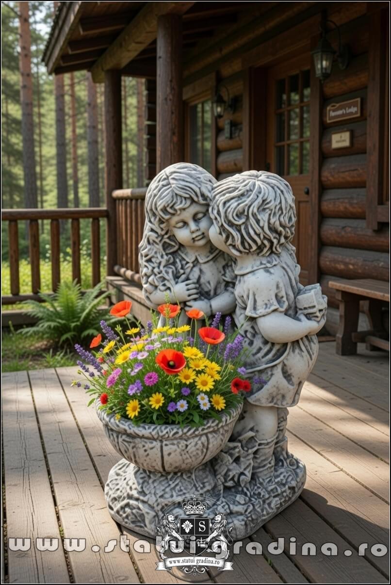 Statuetă copilași cu vază, gri patinat, model S45. (5)