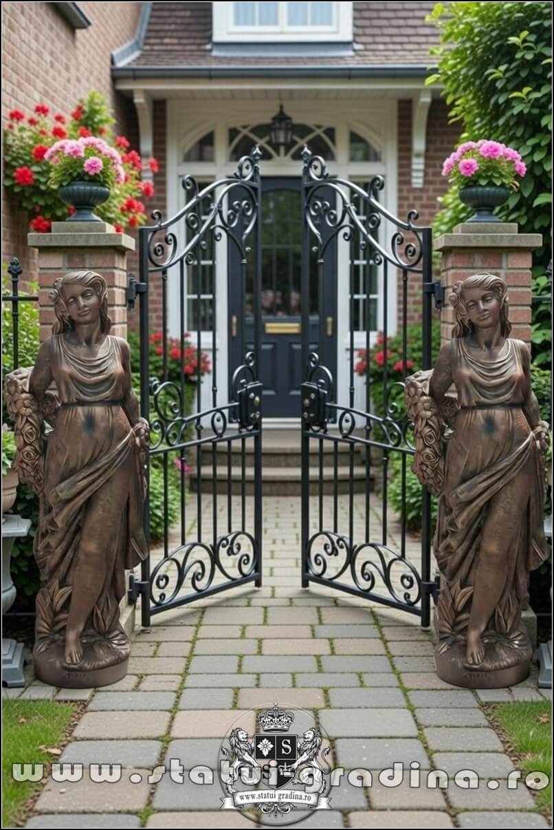 Statuetă domnița cu flori, arămiu marmorat, model S50. {1} (5)