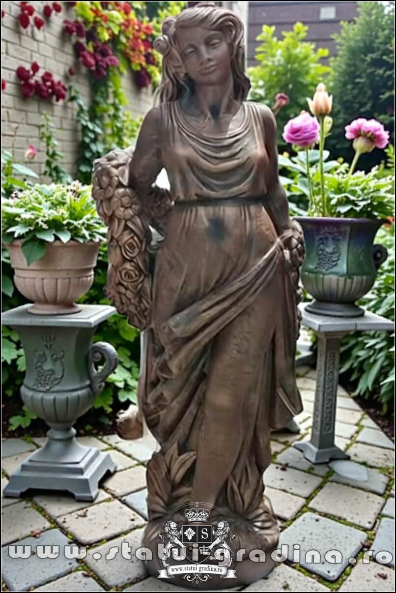 Statuetă domnița cu flori, arămiu marmorat, model S50. {1}