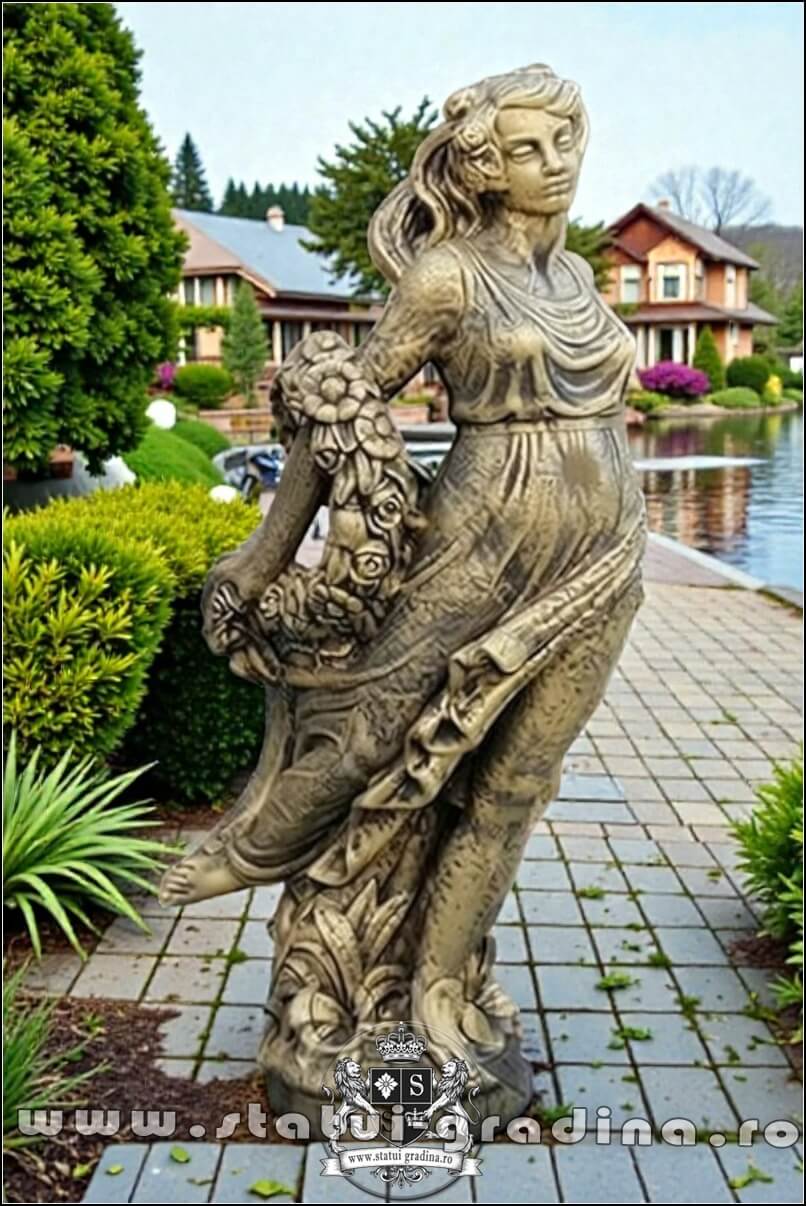 Statuetă domnița cu flori, auriu marmorat, model S50. {1} (2)