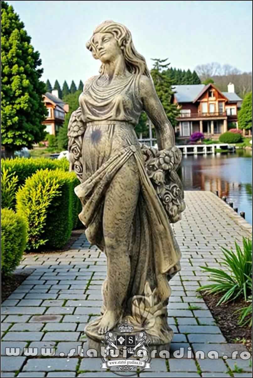 Statuetă domnița cu flori, auriu marmorat, model S50. {1} (3)