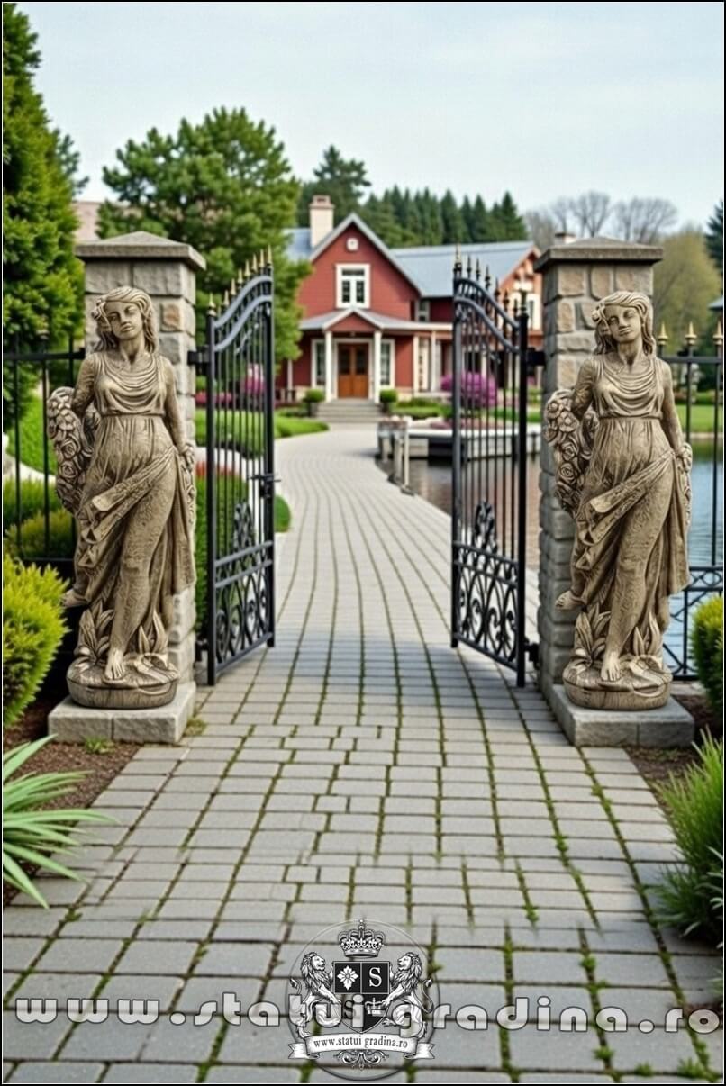 Statuetă domnița cu flori, auriu marmorat, model S50. {1} (5)