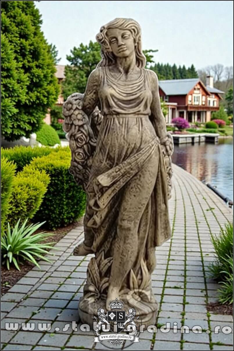 Statuetă domnița cu flori, auriu marmorat, model S50. {1}