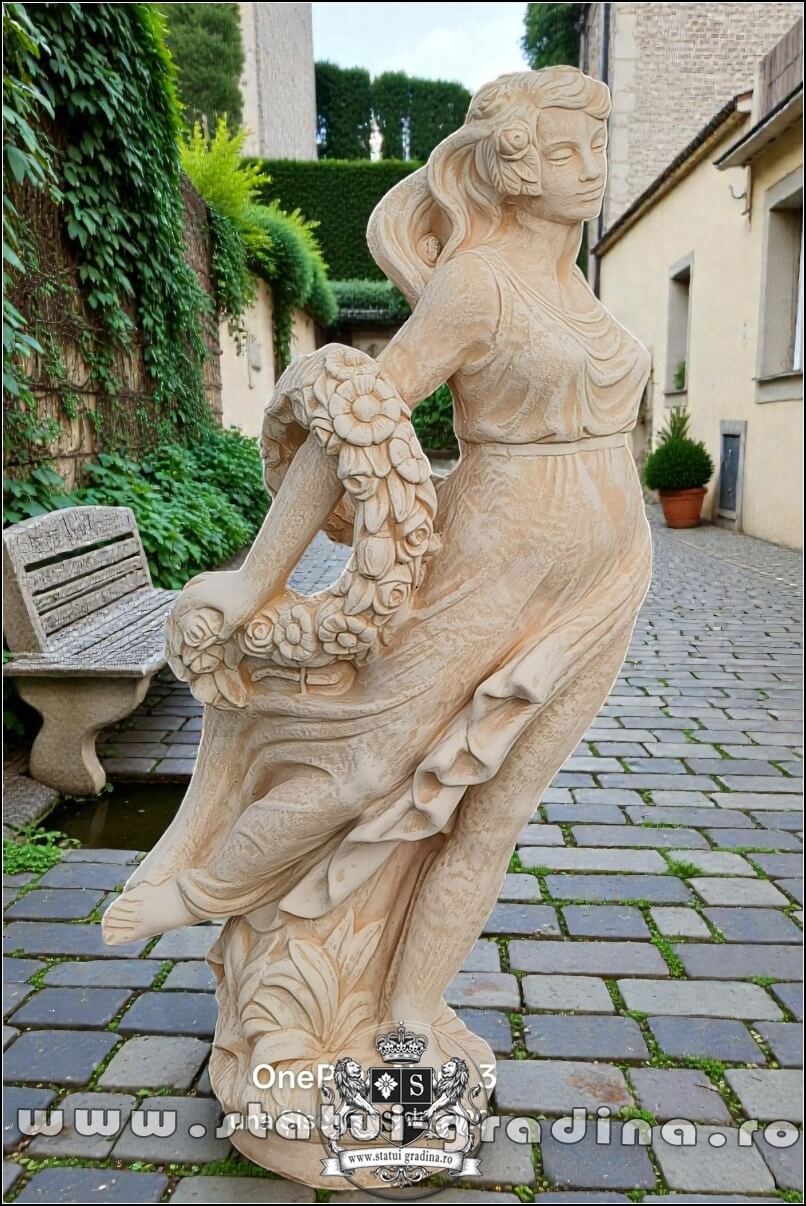 Statuetă domnița cu flori, galben marmorat, model S50. {1} (2)