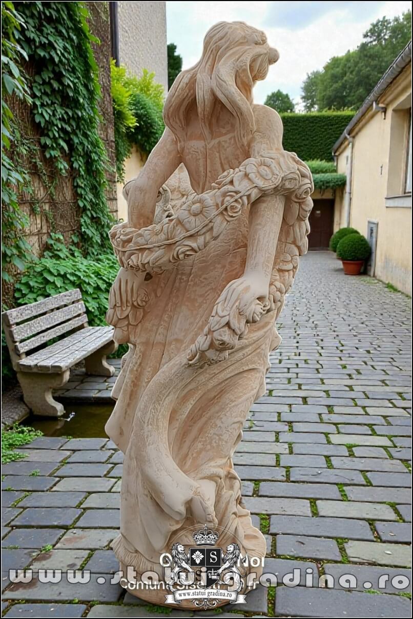 Statuetă domnița cu flori, galben marmorat, model S50. {1} (4)