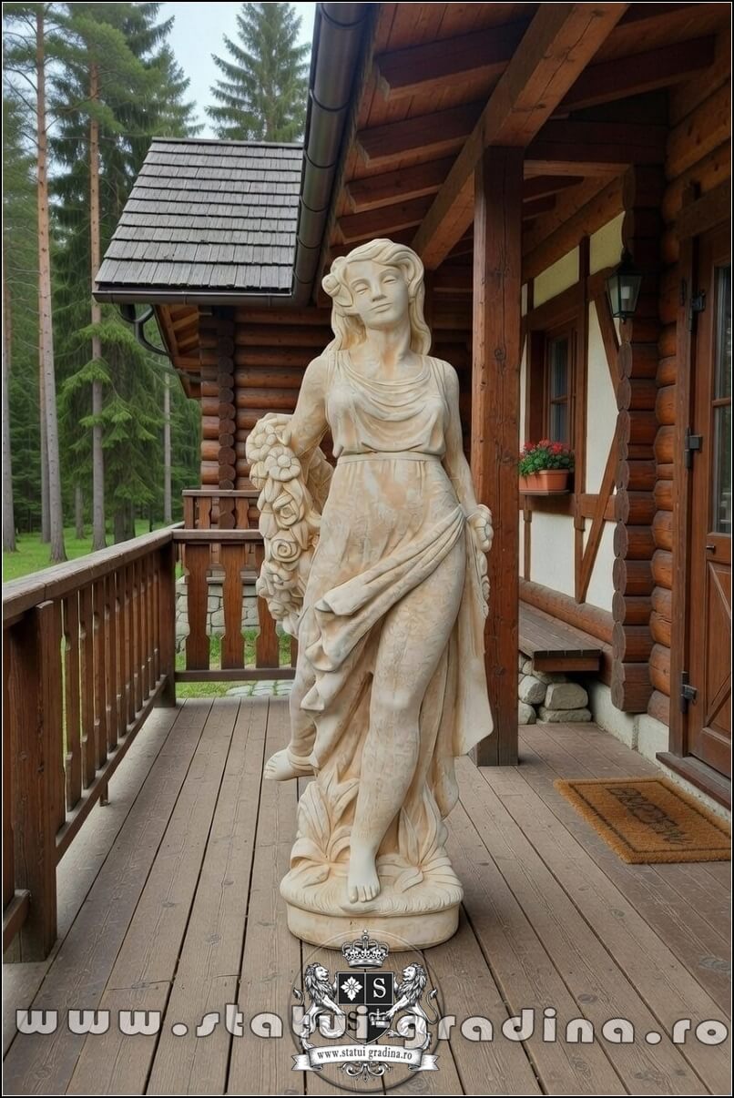 Statuetă domnița cu flori, galben marmorat, model S50. {1} (5)