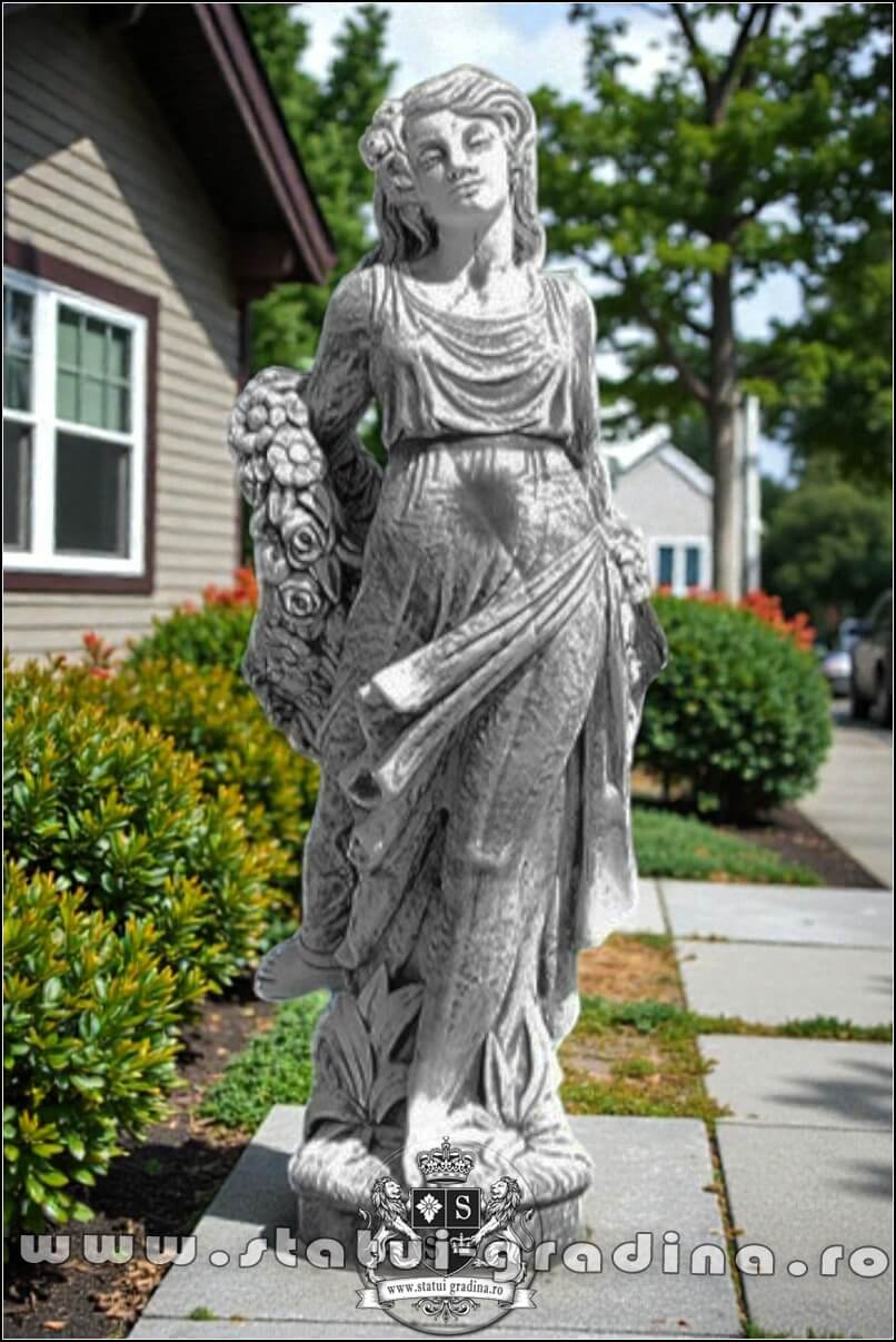 Statuetă domnița cu flori, gri marmorat, model S50. (1)