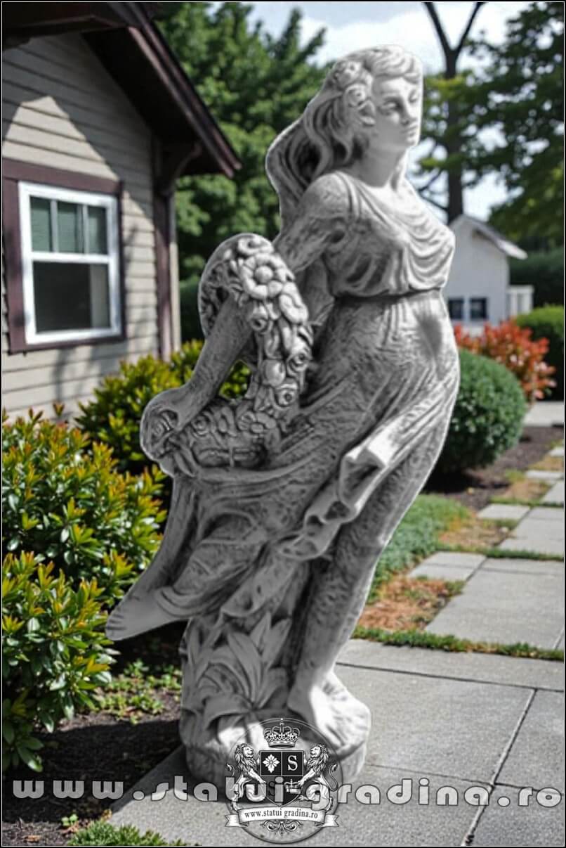 Statuetă domnița cu flori, gri marmorat, model S50. (2)