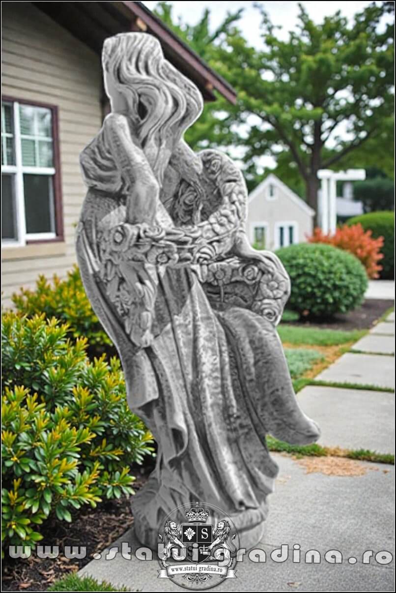 Statuetă domnița cu flori, gri marmorat, model S50. (4)