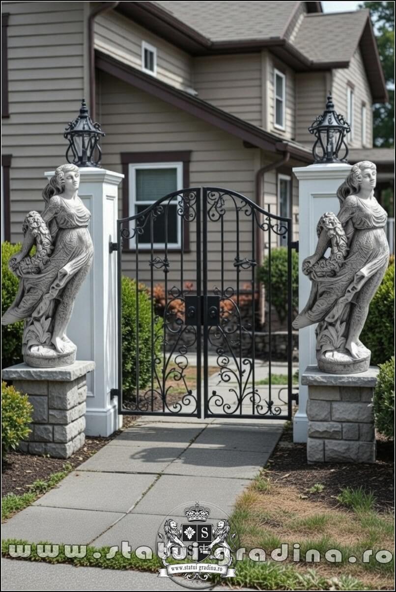 Statuetă domnița cu flori, gri marmorat, model S50. (5)