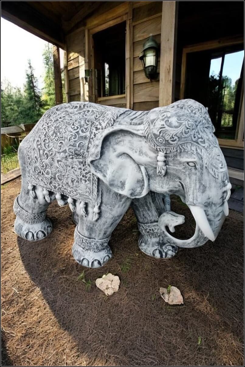 Statuetă elefant mare, gri patinat, model S54. (1)