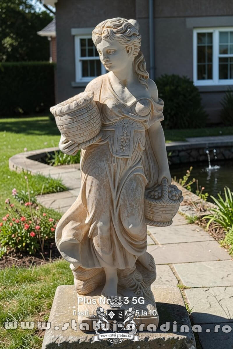 Statueta fata cu cosulete, maro antichizat, model S23 (1)