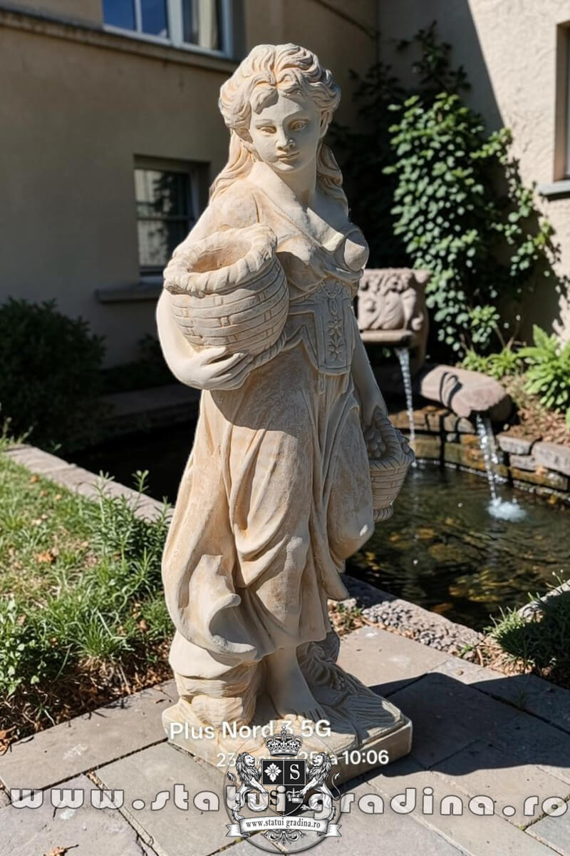 Statueta fata cu cosulete, maro antichizat, model S23 (2)
