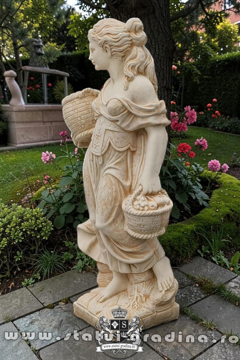 Statueta fata cu cosulete, maro antichizat, model S23 (3)