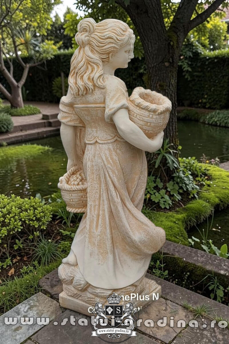 Statueta fata cu cosulete, maro antichizat, model S23 (4)