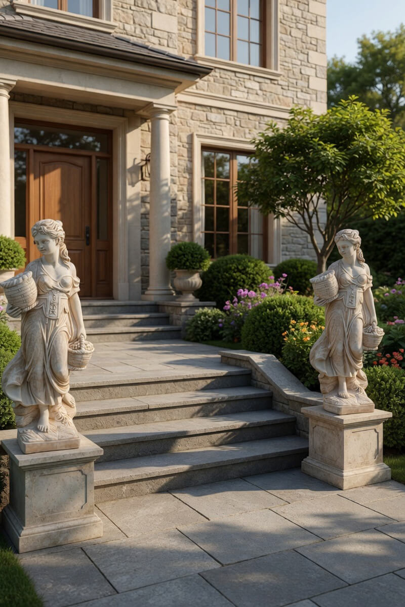 Statueta fata cu cosulete, maro antichizat, model S23 (6)