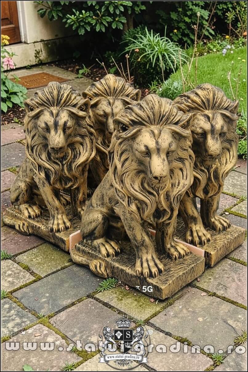 Statuetă leu în șezut, auriu patinat, model S46. (5)