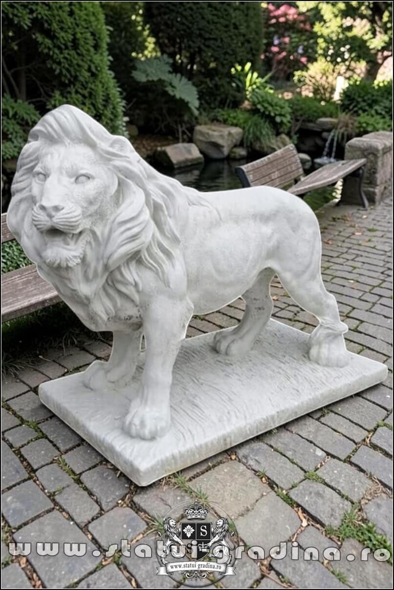Statuetă leu mare în picioare, alb marmorat, model S33. (1)