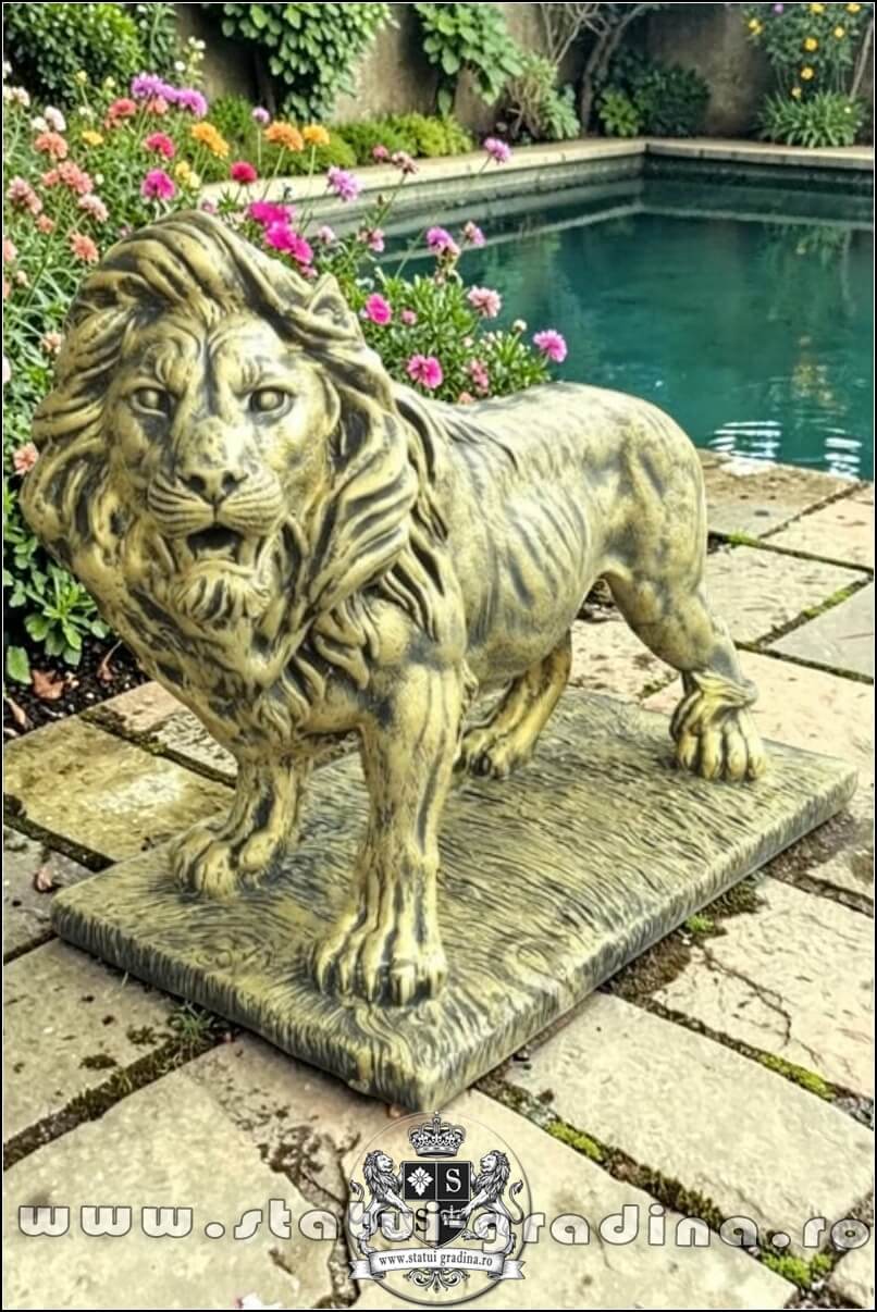 Statuetă leu mare în picioare, auriu antichizat, model S33. (1)