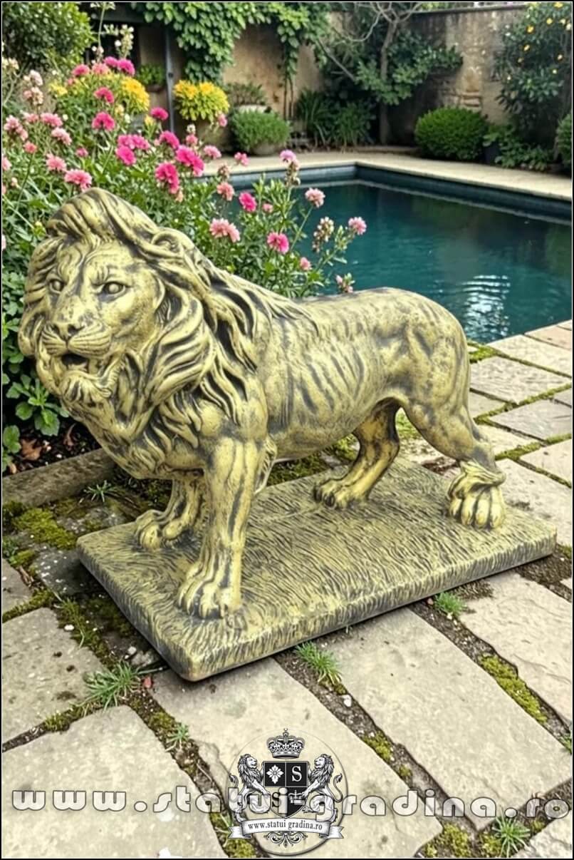 Statuetă leu mare în picioare, auriu antichizat, model S33. (2)