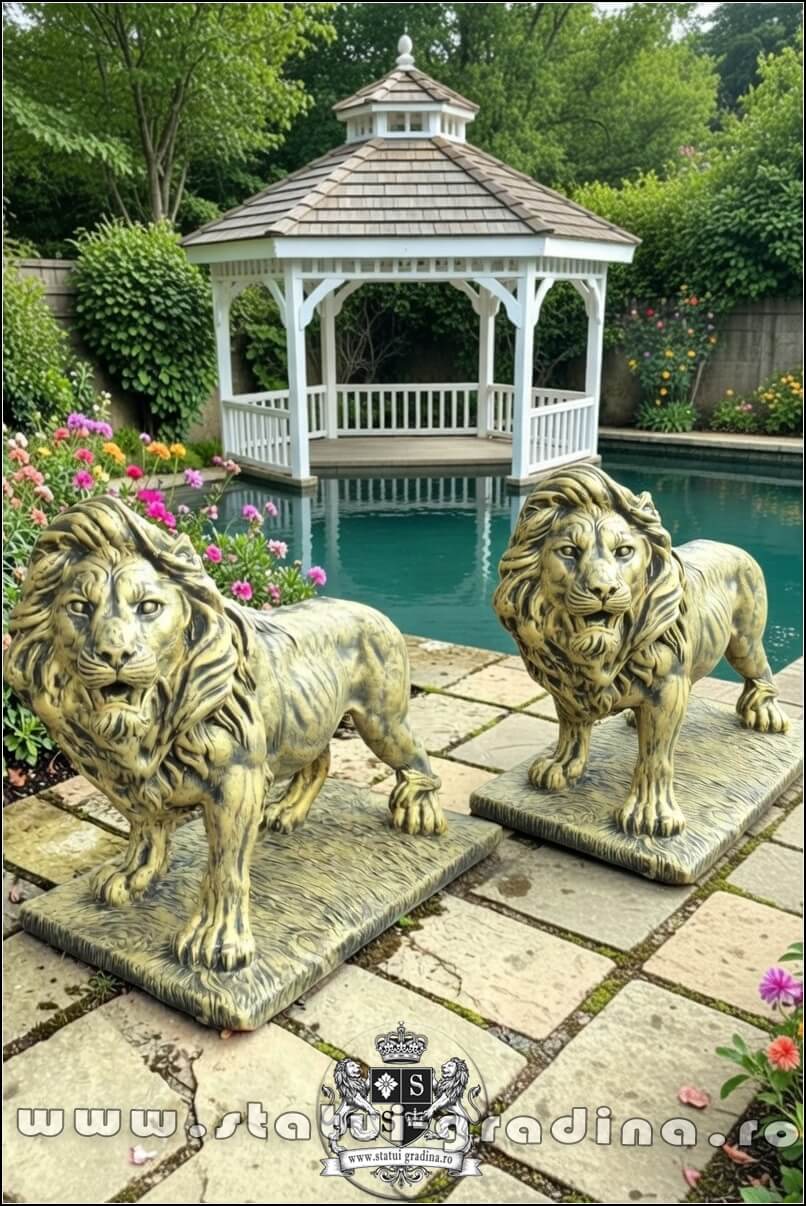 Statuetă leu mare în picioare, auriu antichizat, model S33. (4)