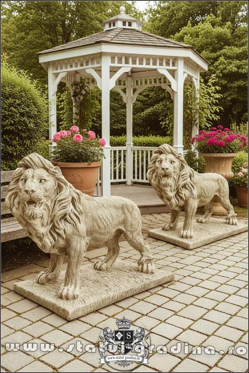 Statuetă leu mare în picioare, galben antichizat, model S33. (5)