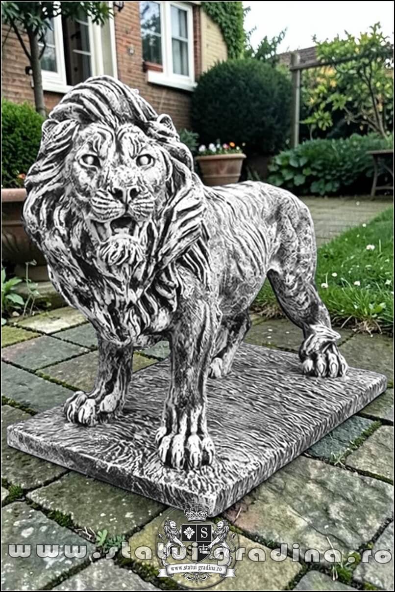 Statuetă leu mare în picioare, gri antichizat, model S33. (1)