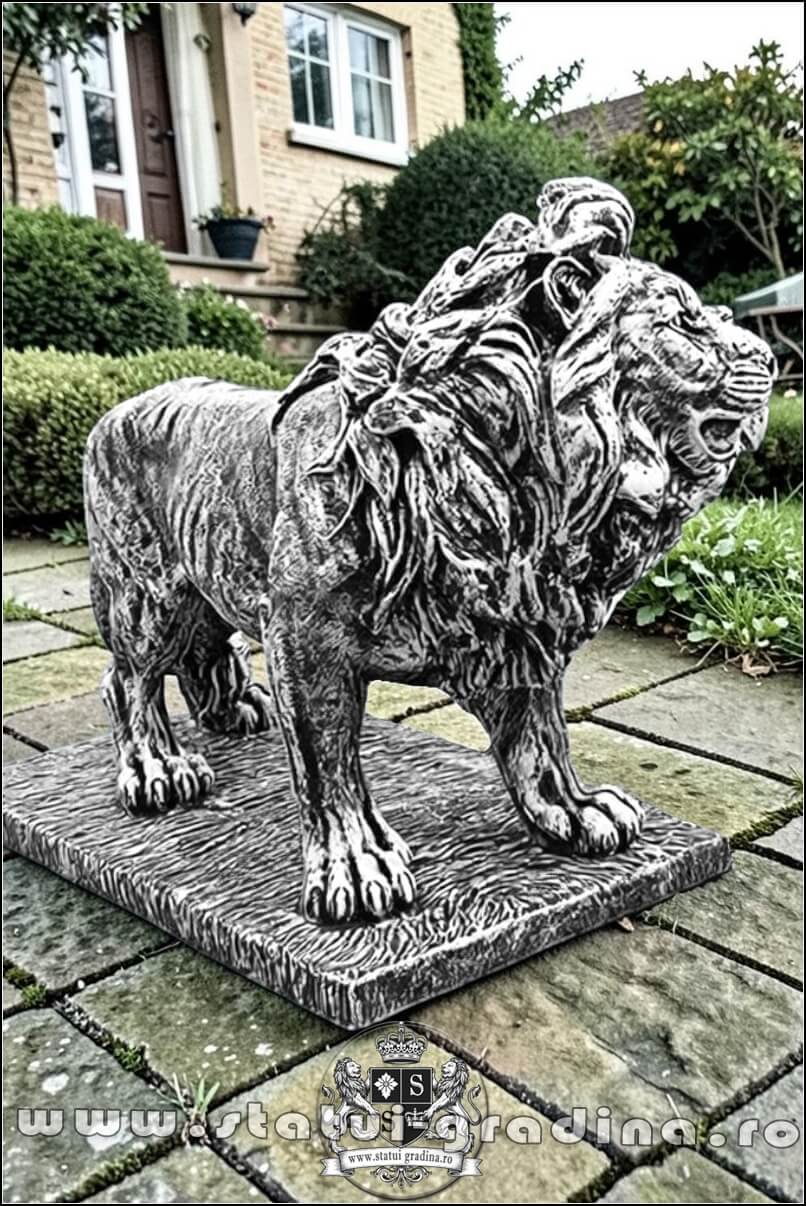 Statuetă leu mare în picioare, gri antichizat, model S33. (2)